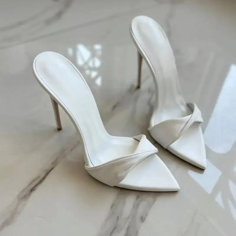 2026 New Pointed Pleated Fashion Sandals Candy Color Slim Heel Sexy Exposed Toe 12cm Exposed Toe Shallow Mouth Cool Mop