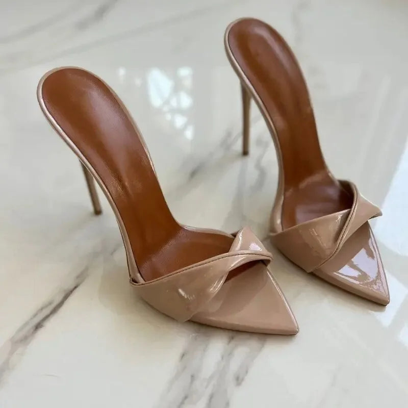 2026 New Pointed Pleated Fashion Sandals Candy Color Slim Heel Sexy Exposed Toe 12cm Exposed Toe Shallow Mouth Cool Mop