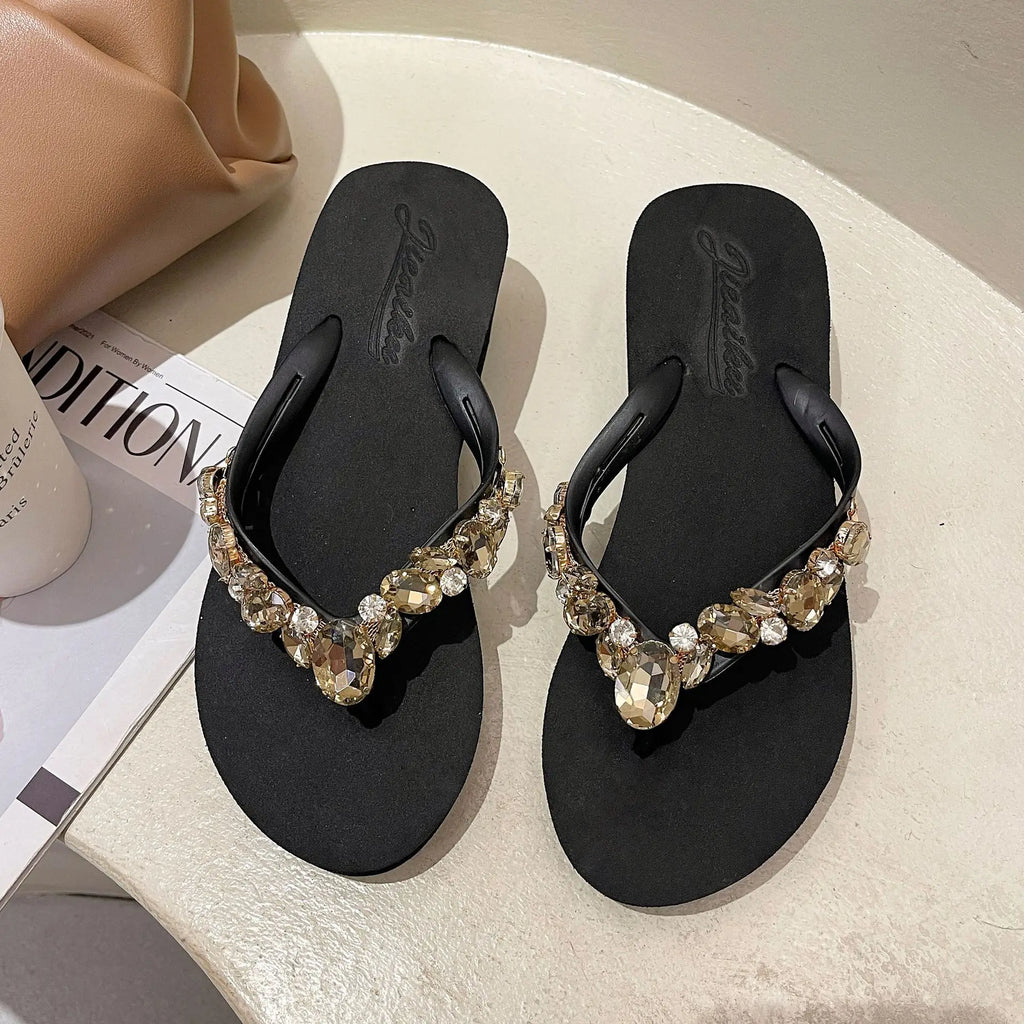 Flip Flops Women New High Heeled Slippers Women Diamond Slope Heel Slippers Elegant Fashion Beach Sandals Womens Sexy Shoes