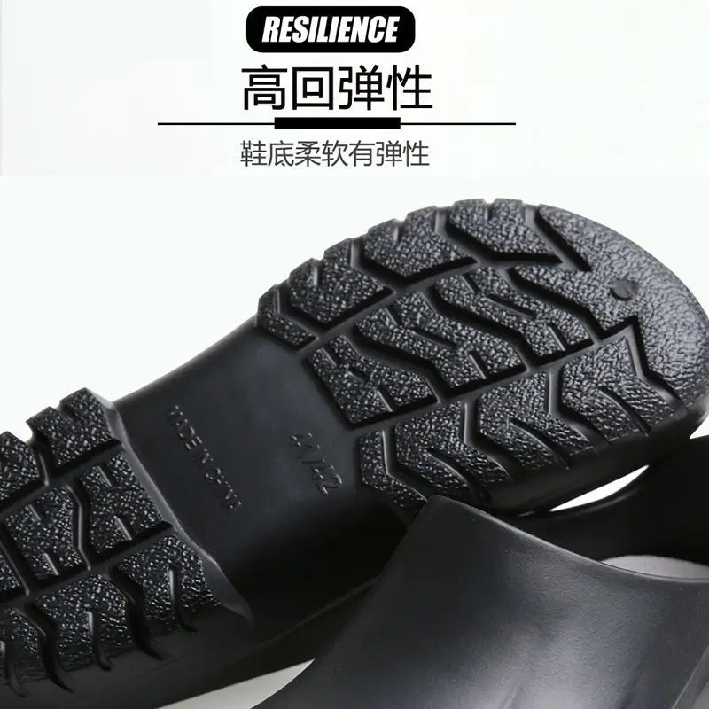Unisex Non-Slip Eva Sole Shoes - Comfortable Black Work Shoes Suitable for Nurses, Chefs, and Office Use, with Easy Slip-On Design, Tire-Textured Soles for Enhanced Grip, Chef's Clogs, Slip-On Footwear, Durable Slippers, Non-Slip Work Shoes