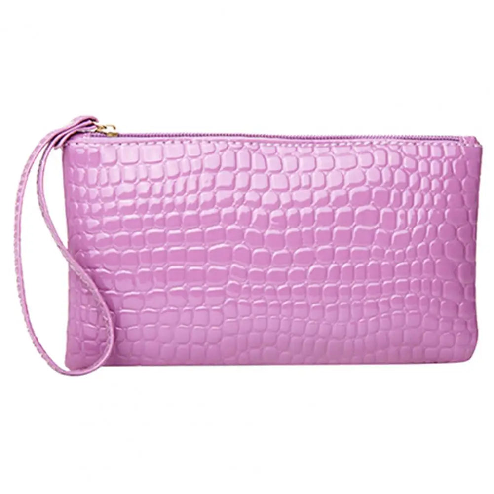 Fashion Women Handbag Faux Leather Wallet Purse Zipper Closure Portable Solid Color Phone Handle Bag Long Wallet
