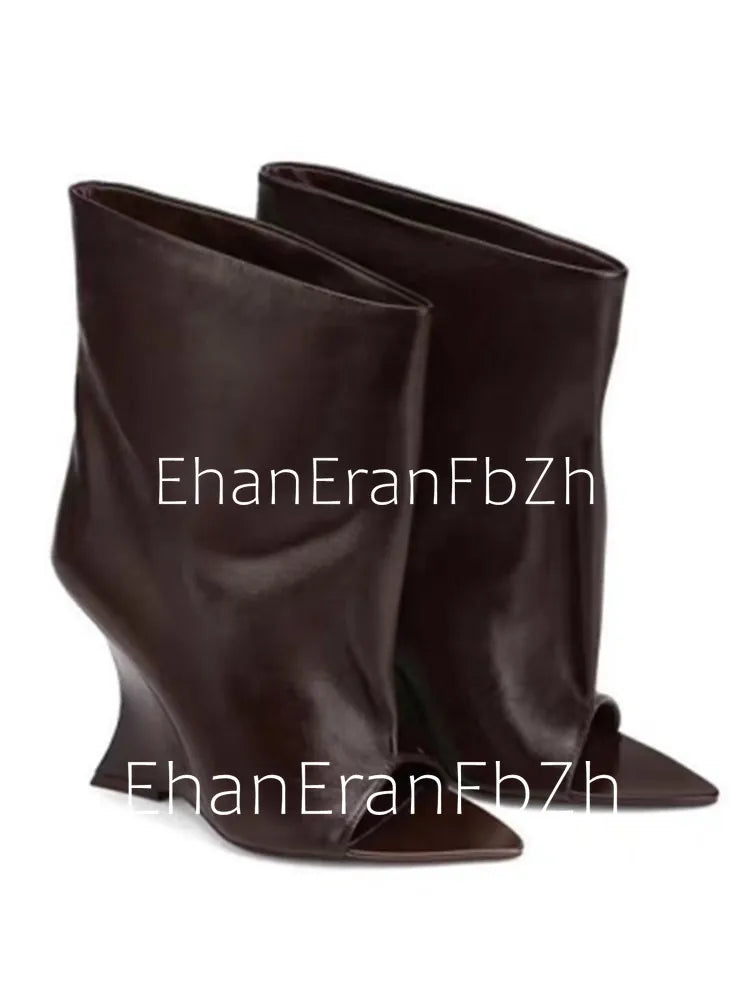 2005SoleLadies' Spring/Summer New Fish Mouth Slope High Heel Short Boots with Pointed Toe Exposed Cool Boots, Mid Top Boots
