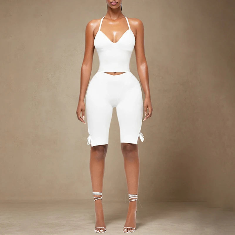 Summer Woman Matching Sets Outfits Solid Color Crop Top and Capris Leggings Sexy Y2k Two Pieces Set Women's Clothes 2 Piece Sets