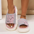 Linen Casual Slippers Women House Platform Cute Cartoon Cat Designer Shoes Girls Flat Fashion Elegant Footwear Indoor Large Size