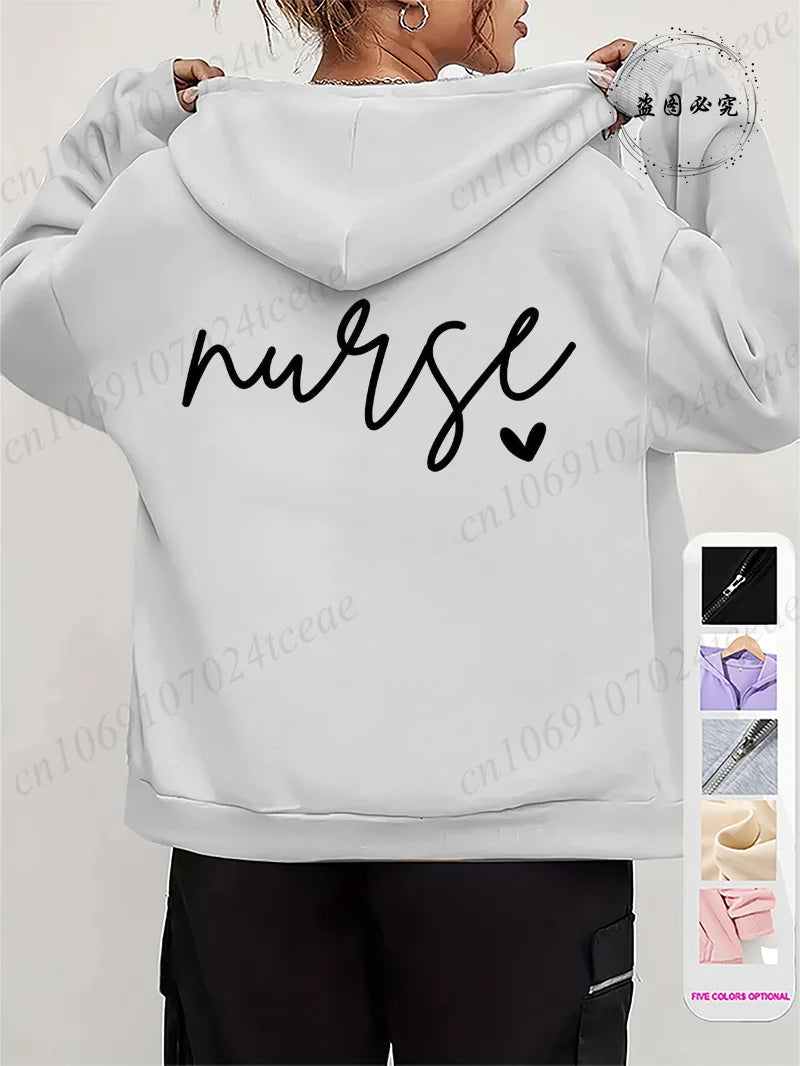 Women Leopard Nurse Life Print Hoodie Long Sleeve Casual Zipper Hoodie Nursing Fall Winter Jacket Coat Emergency Nurse Hoodies
