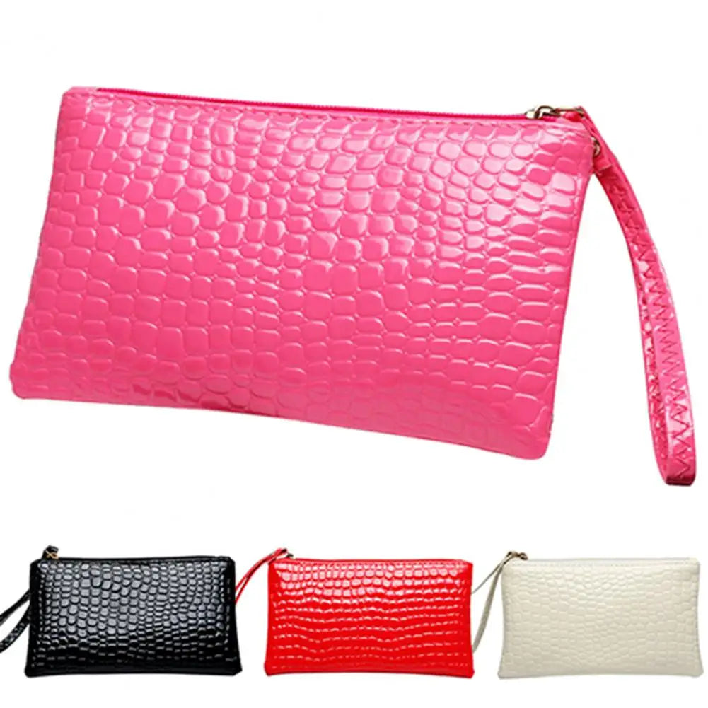 Fashion Women Handbag Faux Leather Wallet Purse Zipper Closure Portable Solid Color Phone Handle Bag Long Wallet