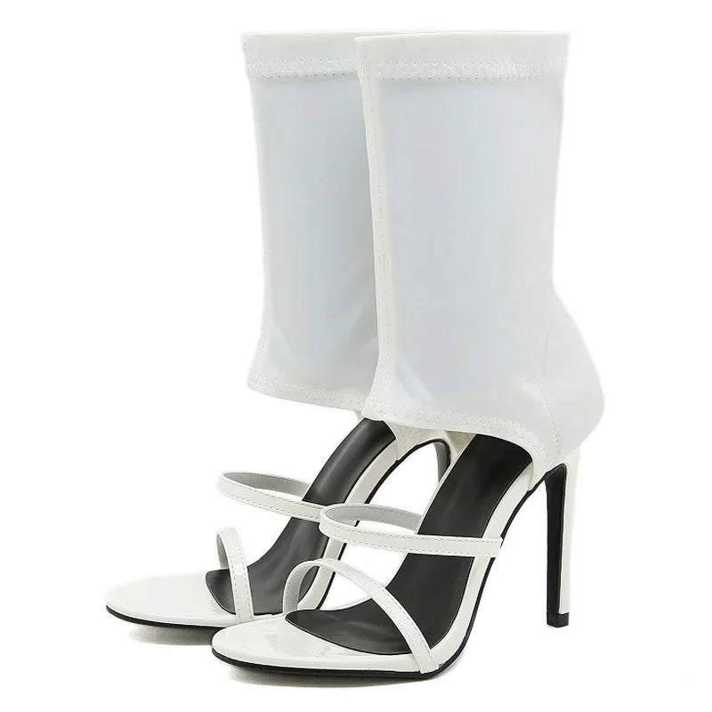 Eilyken Sexy Spring Autumn Stretch Boots High Heels Women Sandals Fashion Peep Toe Ankle Strap Hollow Pumps Pole Dancing Shoes