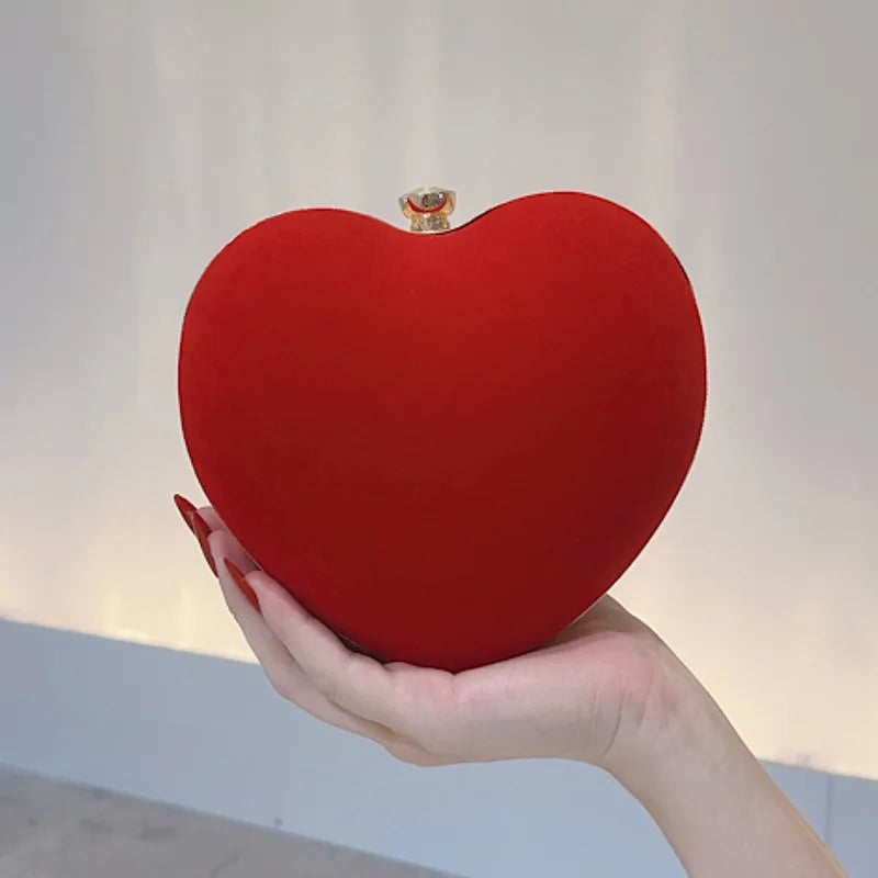 Red Heart Design Women Clutch Small Diamonds Golden Velvet Evening Bags Party Wedding Handbags Purse For Female 2026 new