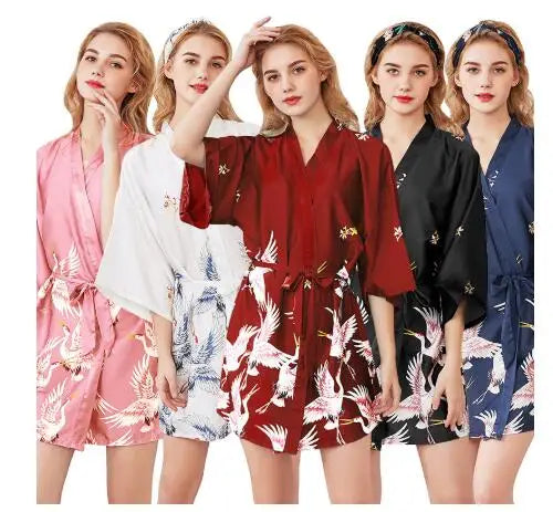 Fashion Women's Summer Mini Kimono Robe Lady Rayon Bath Gown Yukata Nightgown Sleepwear Sleepshirts Pijama Mujer Size M-XXL