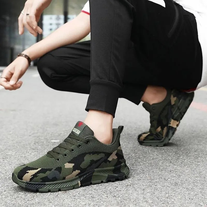 Mesh Camouflage Sports Shoes Men's Durable Casual Shoes Men's Anti Slip Tennis Outdoor Hiking Lightweight Flat Shoes Sneakers