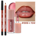 Waterproof 2Pcs Long-Lasting Matte Lip Makeup Set - Lip Liner & Glaze Combo with Pencil Texture, Red, Brown, Pink, Nude Tones