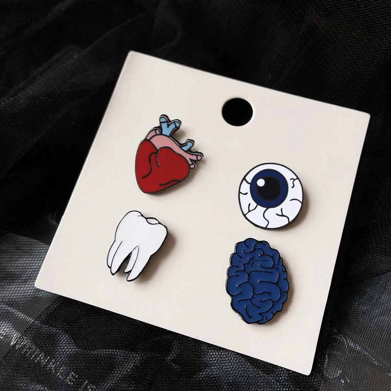 Organ Medical Stethoscope Brooches Pins Heart Tooth Brain Eye Badges For Doctor Nurse Dentist Jewelry Enamel Jackets Collar Pin
