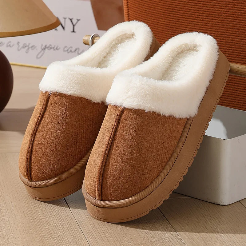 2026 Hot Sale Plush Slippers Unisex Winter House Shoes Thick Sole Non-slip Fur Collar Warm Indoor Outdoor Footwear Unisex
