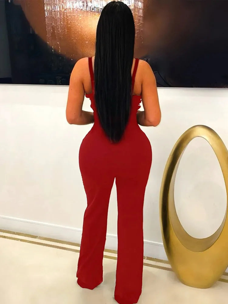 Solid Color Women Jumpsuits For Summer Spring Sleeveless Bandage Loose Fashion Streetwear Overalls Wide Leg Pants Trousers 2025