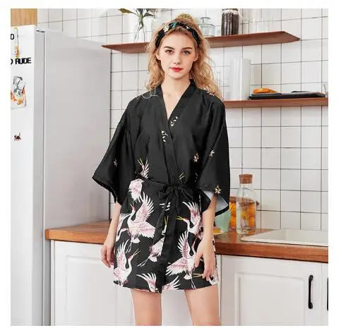 Fashion Women's Summer Mini Kimono Robe Lady Rayon Bath Gown Yukata Nightgown Sleepwear Sleepshirts Pijama Mujer Size M-XXL