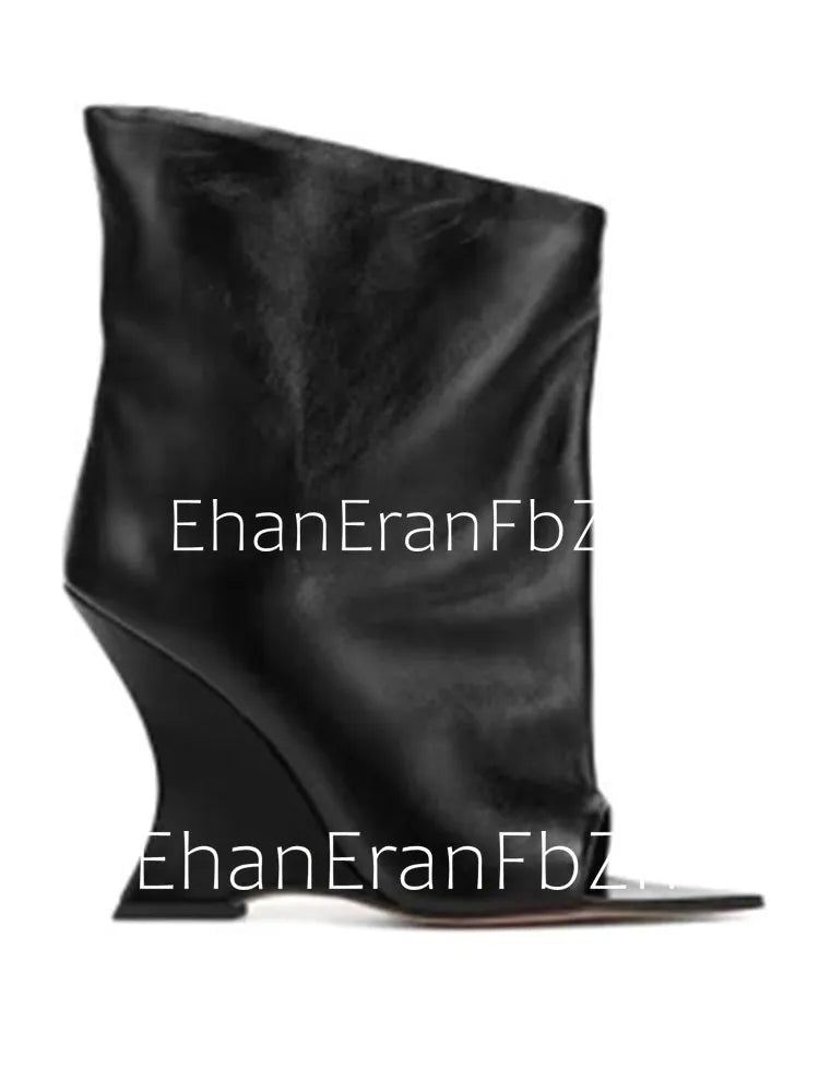 2005SoleLadies' Spring/Summer New Fish Mouth Slope High Heel Short Boots with Pointed Toe Exposed Cool Boots, Mid Top Boots