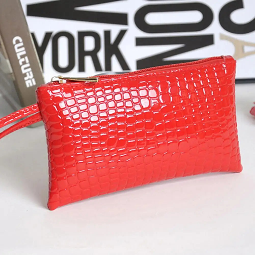Fashion Women Handbag Faux Leather Wallet Purse Zipper Closure Portable Solid Color Phone Handle Bag Long Wallet