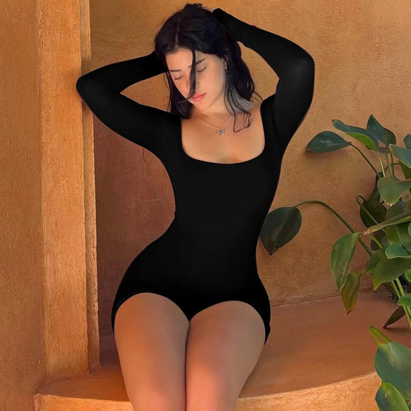 2025 Summer New Sexy Long-Sleeved U-Neck Tethered Straps Backless Butt-Lifting Yoga Jumpsuit Tight Women's Jumpsuit