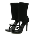 Eilyken Sexy Spring Autumn Stretch Boots High Heels Women Sandals Fashion Peep Toe Ankle Strap Hollow Pumps Pole Dancing Shoes