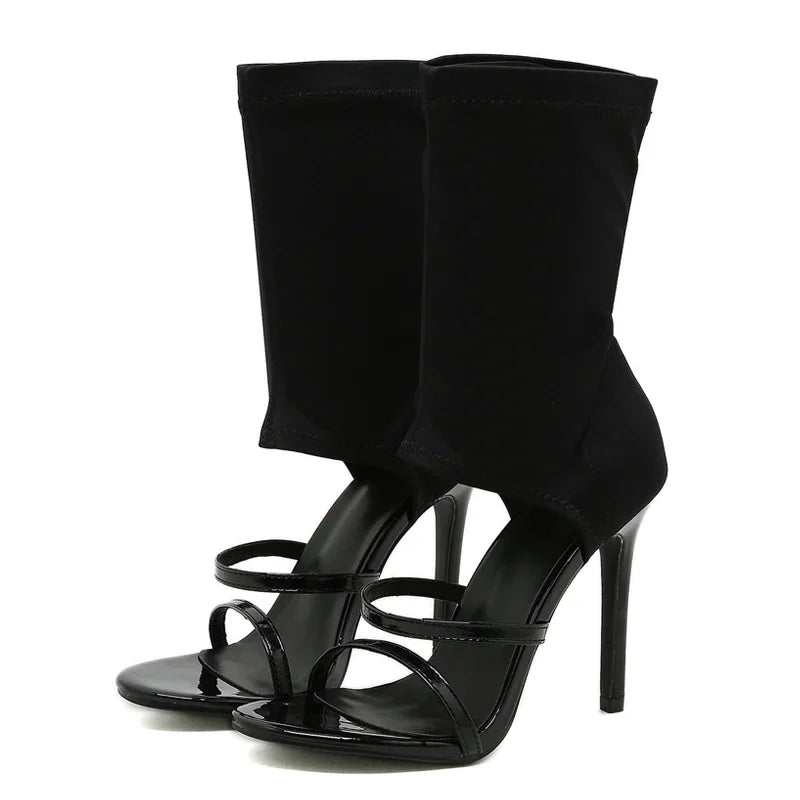 Eilyken Sexy Spring Autumn Stretch Boots High Heels Women Sandals Fashion Peep Toe Ankle Strap Hollow Pumps Pole Dancing Shoes