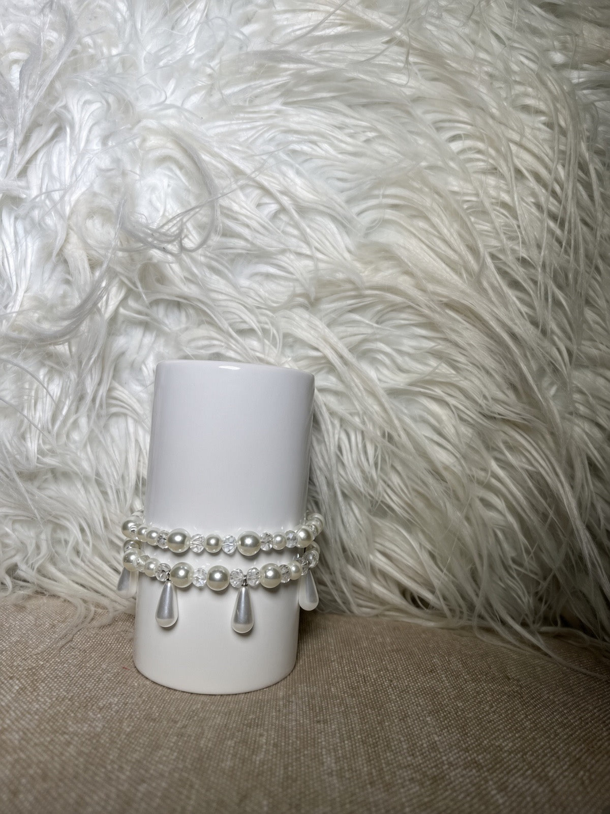 Pearl and crystal teardrop charm bracelet set - side view