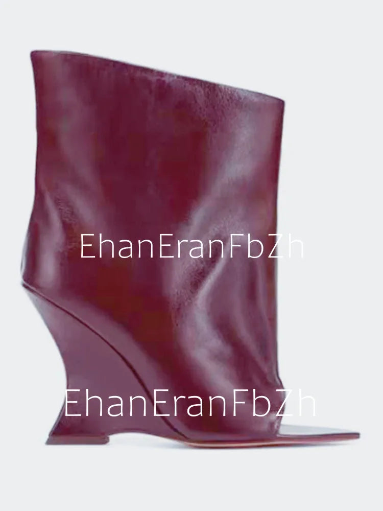 2005SoleLadies' Spring/Summer New Fish Mouth Slope High Heel Short Boots with Pointed Toe Exposed Cool Boots, Mid Top Boots