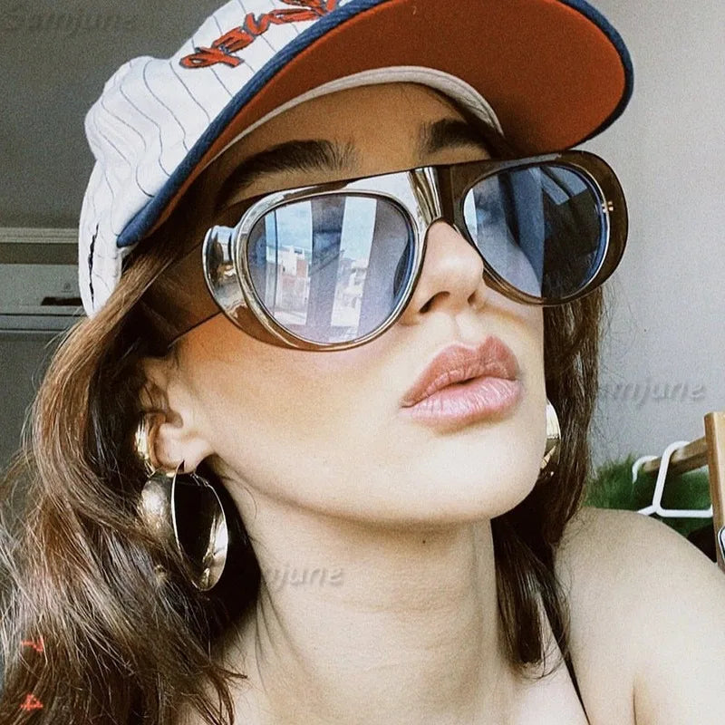 Retro Large Sunglasses for Women Fashion Wide Legs Large Frame Sunglasses Gradient Color Glasses Goggles