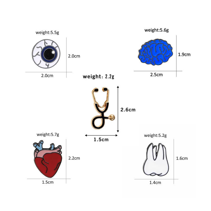 Organ Medical Stethoscope Brooches Pins Heart Tooth Brain Eye Badges For Doctor Nurse Dentist Jewelry Enamel Jackets Collar Pin