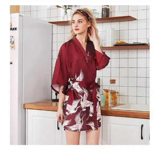 Fashion Women's Summer Mini Kimono Robe Lady Rayon Bath Gown Yukata Nightgown Sleepwear Sleepshirts Pijama Mujer Size M-XXL