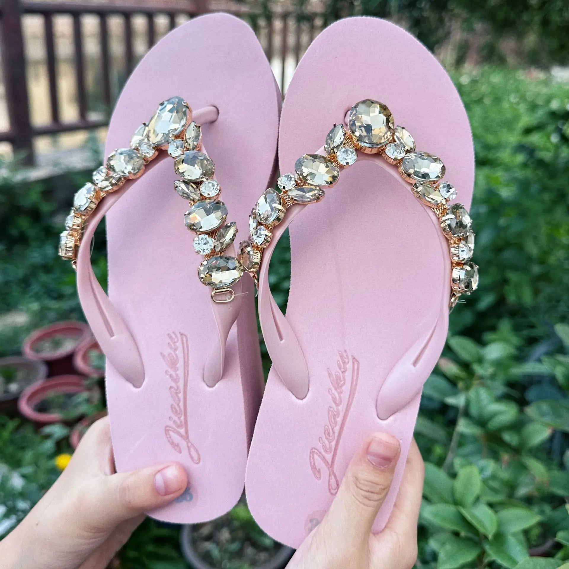 Flip Flops Women New High Heeled Slippers Women Diamond Slope Heel Slippers Elegant Fashion Beach Sandals Womens Sexy Shoes