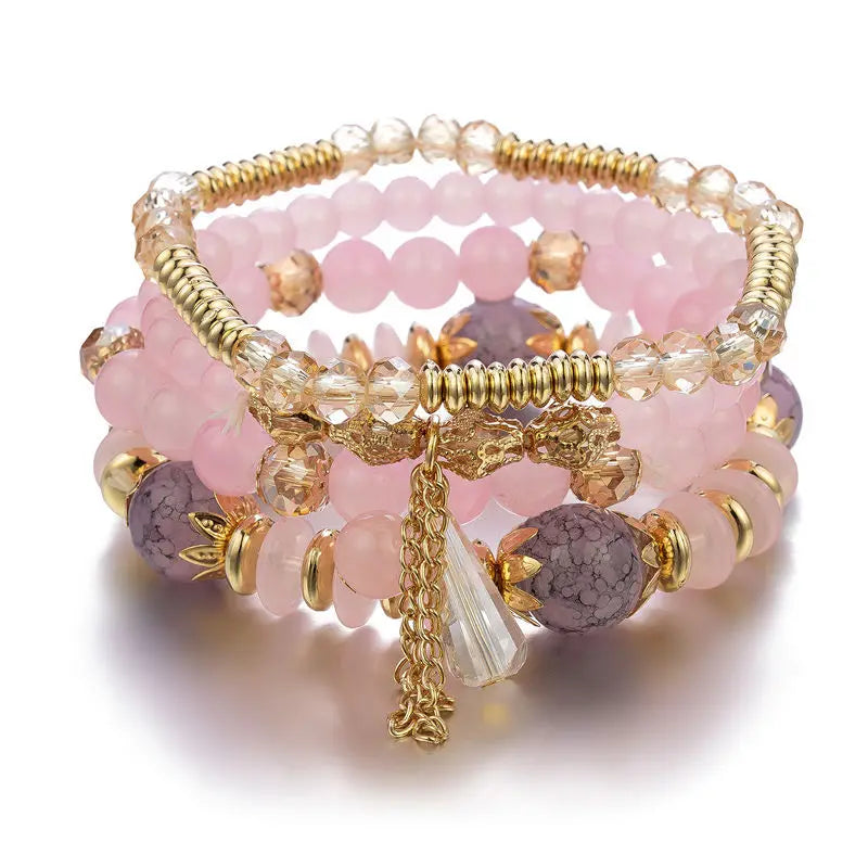 4Pcs New Tassel Charm Beads Bracelet Set For Women Colorful Glass Beaded Chain Bangle Men Bohemian Jewelry
