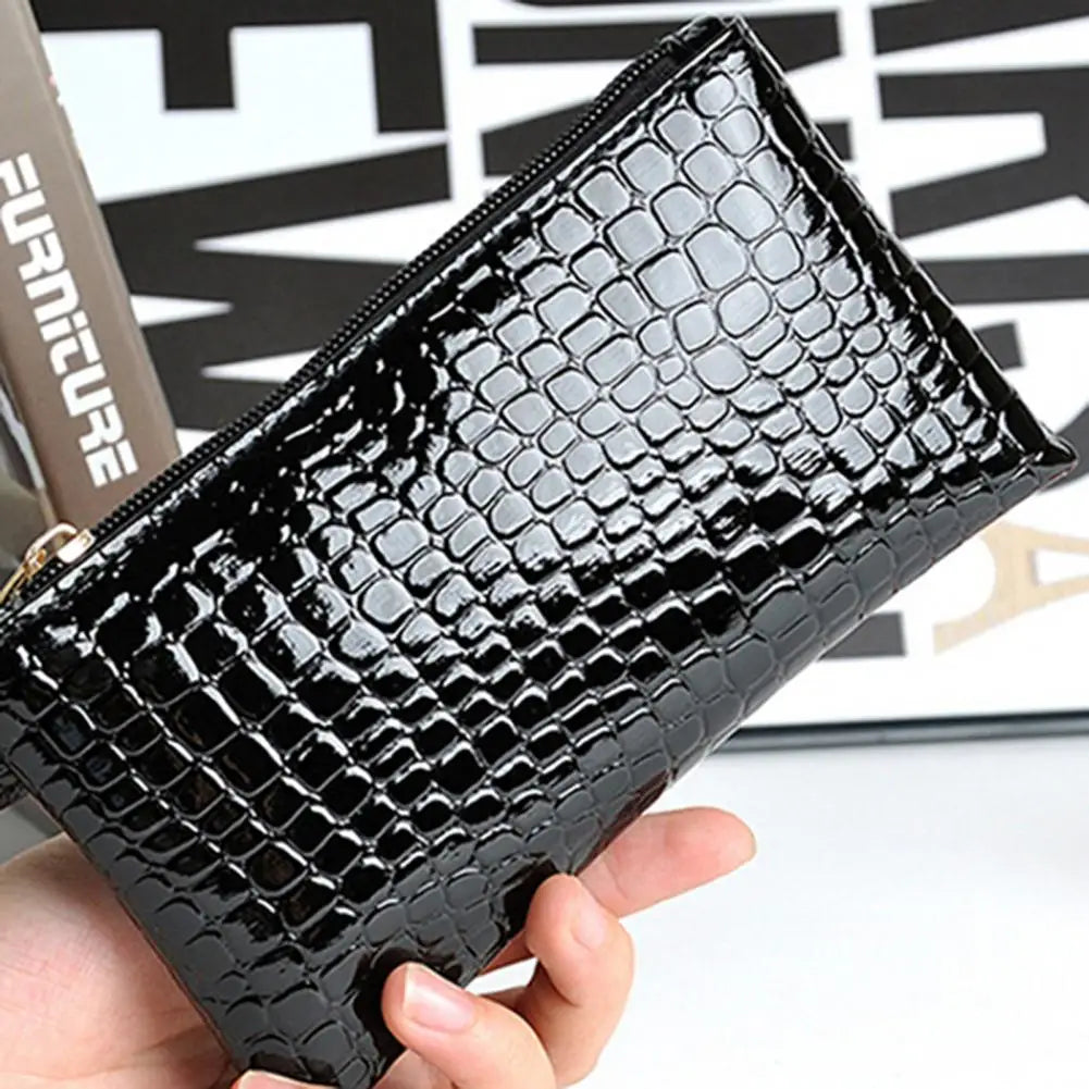 Fashion Women Handbag Faux Leather Wallet Purse Zipper Closure Portable Solid Color Phone Handle Bag Long Wallet