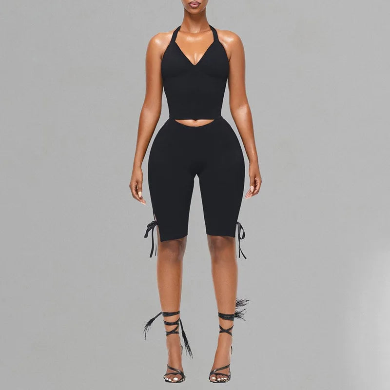 Summer Woman Matching Sets Outfits Solid Color Crop Top and Capris Leggings Sexy Y2k Two Pieces Set Women's Clothes 2 Piece Sets