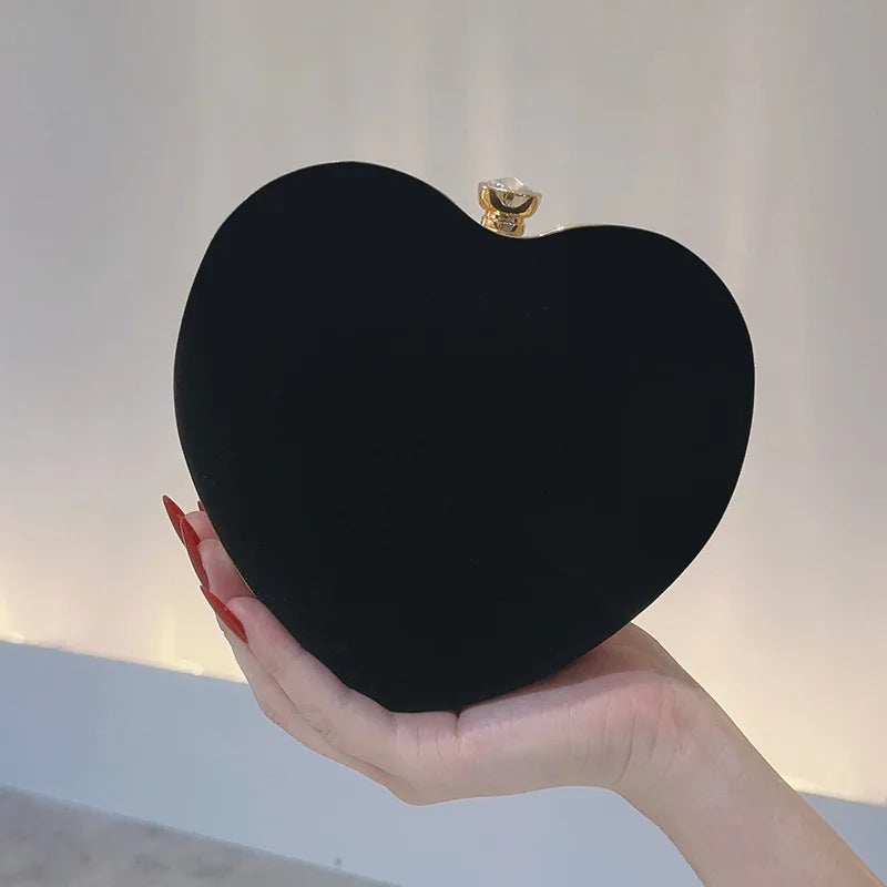Red Heart Design Women Clutch Small Diamonds Golden Velvet Evening Bags Party Wedding Handbags Purse For Female 2026 new