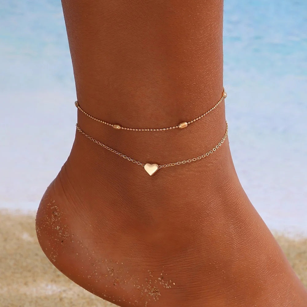 7pc/set Bohemian Rice Beads Starfish Pendant Anklet Set Fashion Summer Beach Sea Shell Multilayer Ankle Bracelet On Foot Jewelry