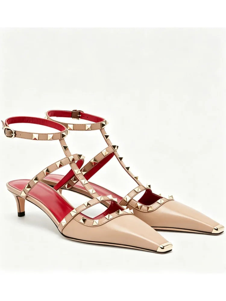 Summer Square Headed Rivet High-heeled Women's Sandals, Fashionable and Sexy Women's Party T-table Women's Plus Size Sandals