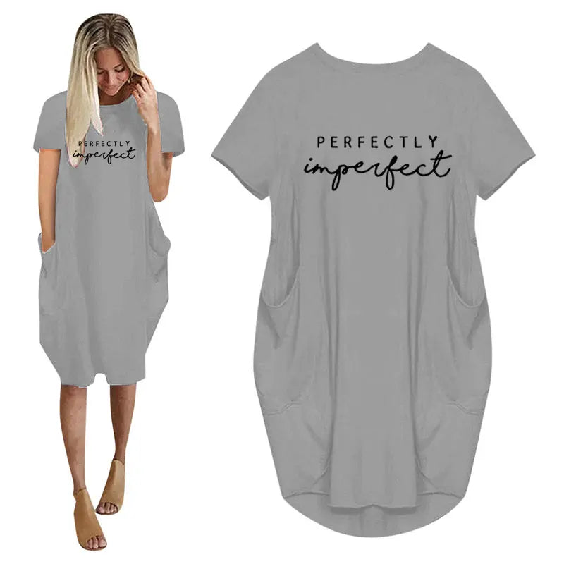 Women's Loose  Short Sleeved Summer Plus Size Dress Pocket T-shirt Style Mini Dresses Summer Casual Loose Dress Vestidos
