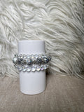Clear crystal and silver marbled bead bracelet set - front view