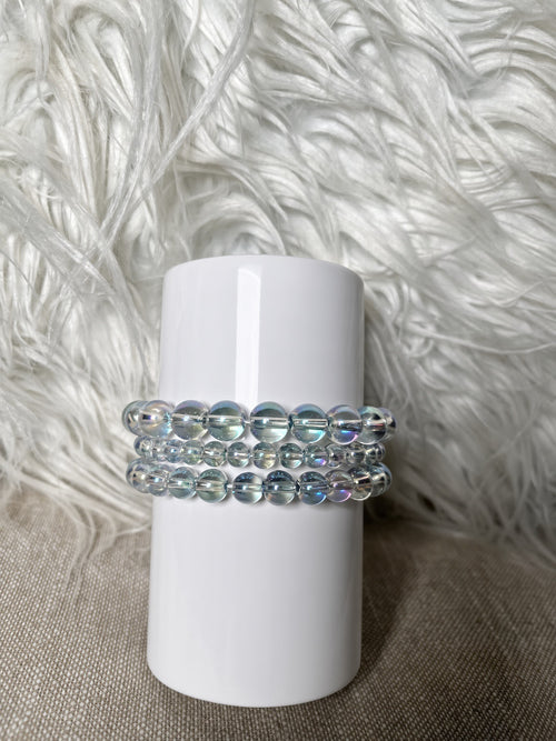 Iridescent aurora crystal bracelet set - front view