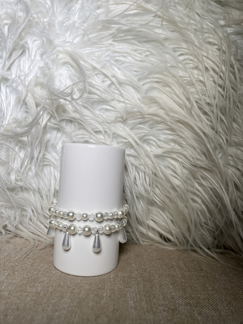 Pearl and crystal teardrop charm bracelet set - front view