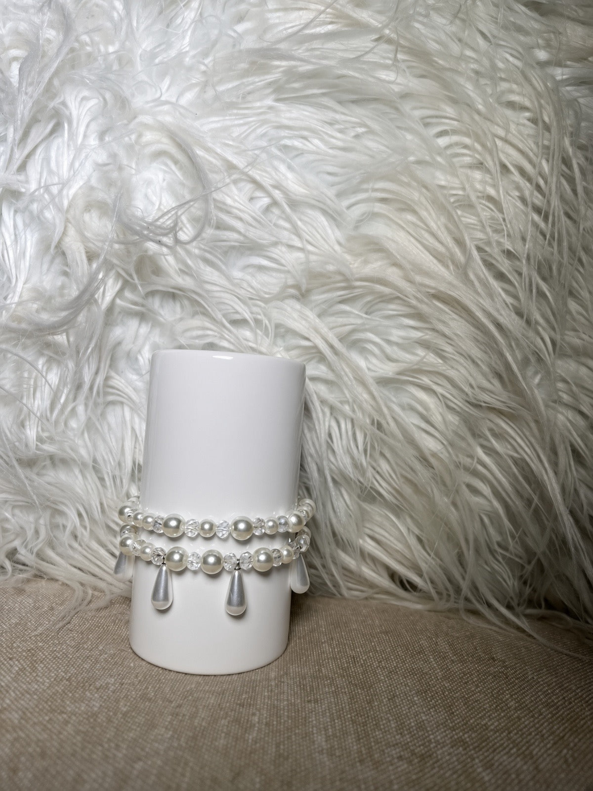 Pearl and crystal teardrop charm bracelet set - front view