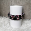Black floral painted and rose gold glitter pave bracelet set - front view