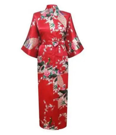 Plus Size XXXL Chinese Women Long Robe Print Flower Peacock Kimono Bathrobe Gown Bride Bridesmaid Wedding Robes Sexy Sleepwear