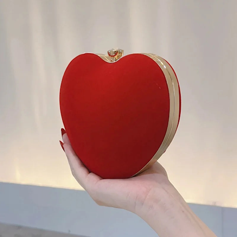 Red Heart Design Women Clutch Small Diamonds Golden Velvet Evening Bags Party Wedding Handbags Purse For Female 2026 new