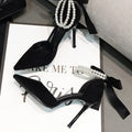 Black Women's Pumps   Summer New Brand Design String Bead Pearls Wedding Bridal High Heels Sexy Pointed Toe Party Dance Shoes