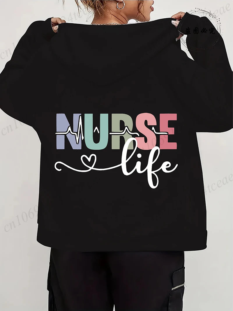 Zip Up Hoodies for Women Oversized Nurse Life Printed Hoodies Women Men Zipper Sweatshirts Autumn Winter Fleece Zip Jacket Coat