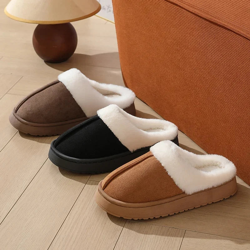 2026 Hot Sale Plush Slippers Unisex Winter House Shoes Thick Sole Non-slip Fur Collar Warm Indoor Outdoor Footwear Unisex