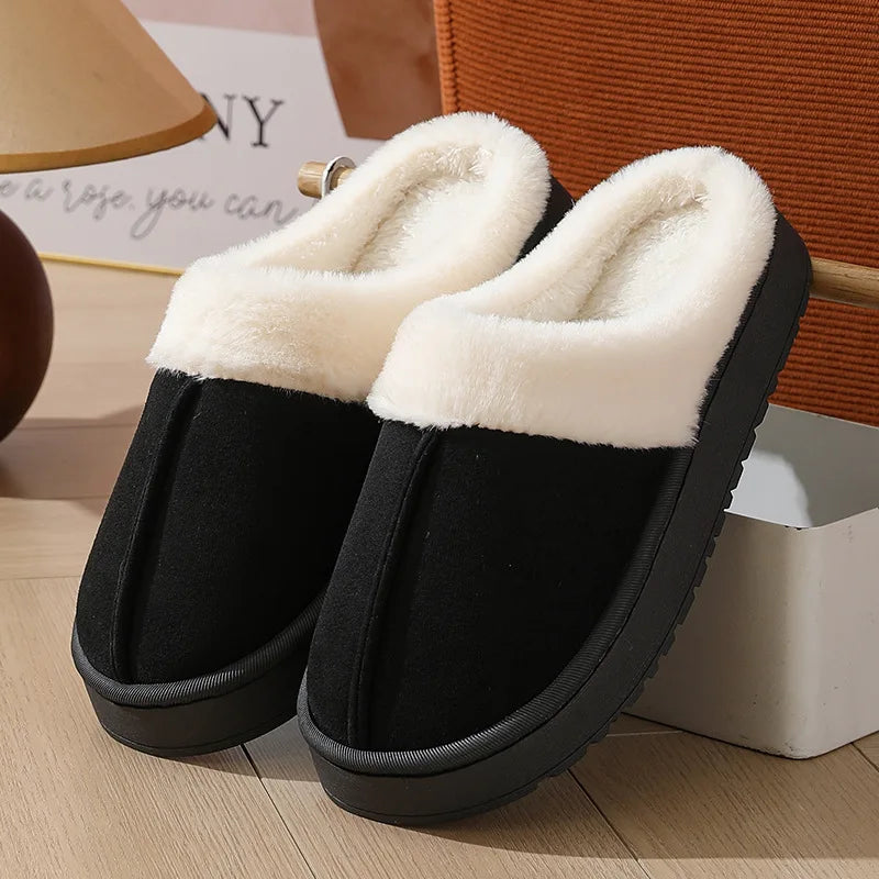 2026 Hot Sale Plush Slippers Unisex Winter House Shoes Thick Sole Non-slip Fur Collar Warm Indoor Outdoor Footwear Unisex