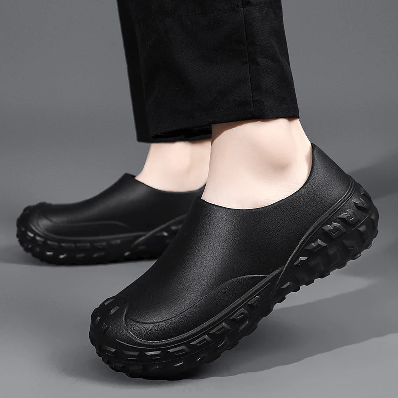 Unisex Non-Slip Eva Clogs - Comfortable Black Work Shoes for Nurses, Chefs, and Office Use, Easy Slip-On Design, Tire Texture Sole for Enhanced Grip, Chef Clogs, Slip-On Footwear, Durable Slippers, Non-Slip Work Shoes
