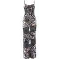 Nibber Mesh Patchwork Sling Dress Woman Leopard Print Low-Neck Sleeveless Backless Robe Midnight Club Party Fashion Vestidos